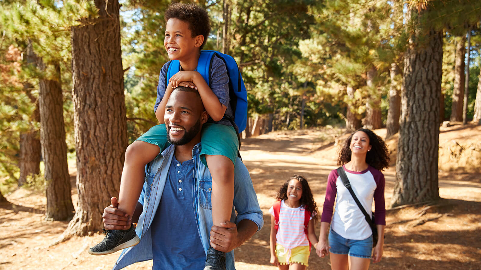 Family hiking on foot